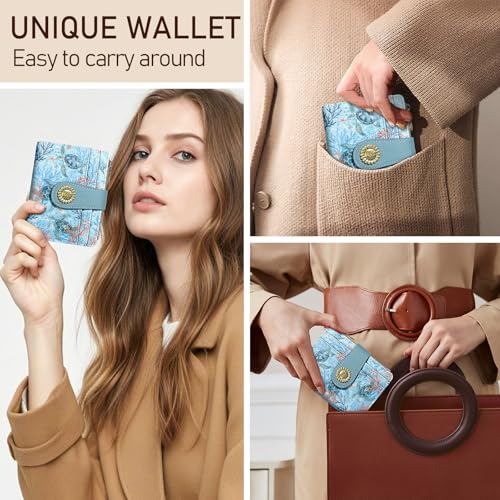 Kelvoris Sea Turtle Small Rfid Women Wallet Bifold Zipper Coin Pocket PU Leather Compact Cash Credit Card Holder Travel Wallet for Female Ladies Teen Girls 1 ID Window 10 Card Slots - Image 2