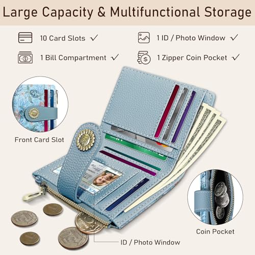 Kelvoris Sea Turtle Small Rfid Women Wallet Bifold Zipper Coin Pocket PU Leather Compact Cash Credit Card Holder Travel Wallet for Female Ladies Teen Girls 1 ID Window 10 Card Slots - Image 4