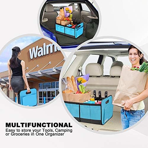 Homeve Trunk Organizer for Car, Car Storage, Reinforced Handles, Collapsible Multi-Compartment Car Organizers Foldable and Waterproof, 600D Oxford Polyester, Suitable for Any SUV, Mini-Van, Blue - Image 3