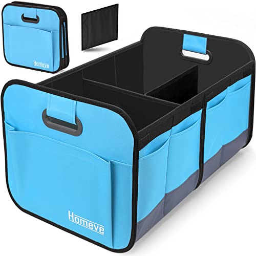 Homeve Trunk Organizer for Car, Car Storage, Reinforced Handles, Collapsible Multi-Compartment Car Organizers Foldable and Waterproof, 600D Oxford Polyester, Suitable for Any SUV, Mini-Van, Blue - Image 1