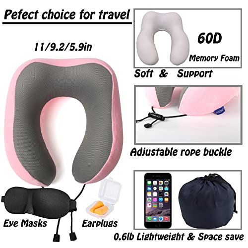 GOTDYA Travel Pillow,Travel Neck Pillows for Sleeping,100% Pure Memory Foam Soft Comfort & Support Pillow for Airplane/Car/Office&Home Rest Use-Pink - Image 2