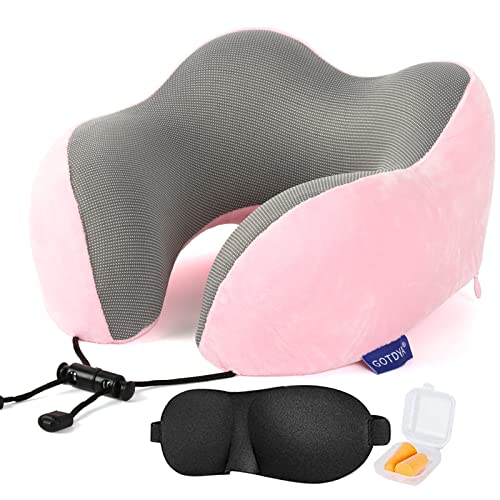 GOTDYA Travel Pillow,Travel Neck Pillows for Sleeping,100% Pure Memory Foam Soft Comfort & Support Pillow for Airplane/Car/Office&Home Rest Use-Pink - Image 1