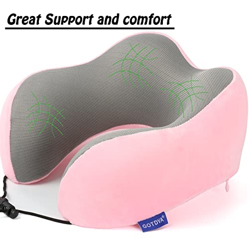 GOTDYA Travel Pillow,Travel Neck Pillows for Sleeping,100% Pure Memory Foam Soft Comfort & Support Pillow for Airplane/Car/Office&Home Rest Use-Pink - Image 5