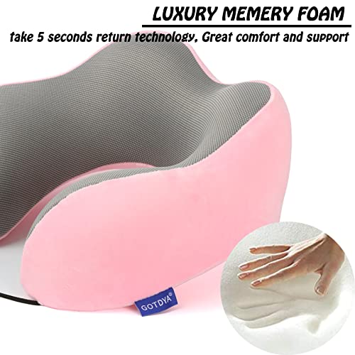 GOTDYA Travel Pillow,Travel Neck Pillows for Sleeping,100% Pure Memory Foam Soft Comfort & Support Pillow for Airplane/Car/Office&Home Rest Use-Pink - Image 3