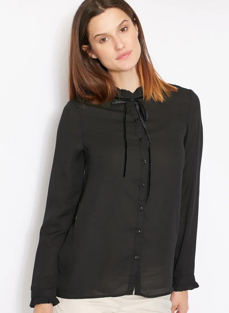 ELLA Frill Trim Tie Neck Shirt