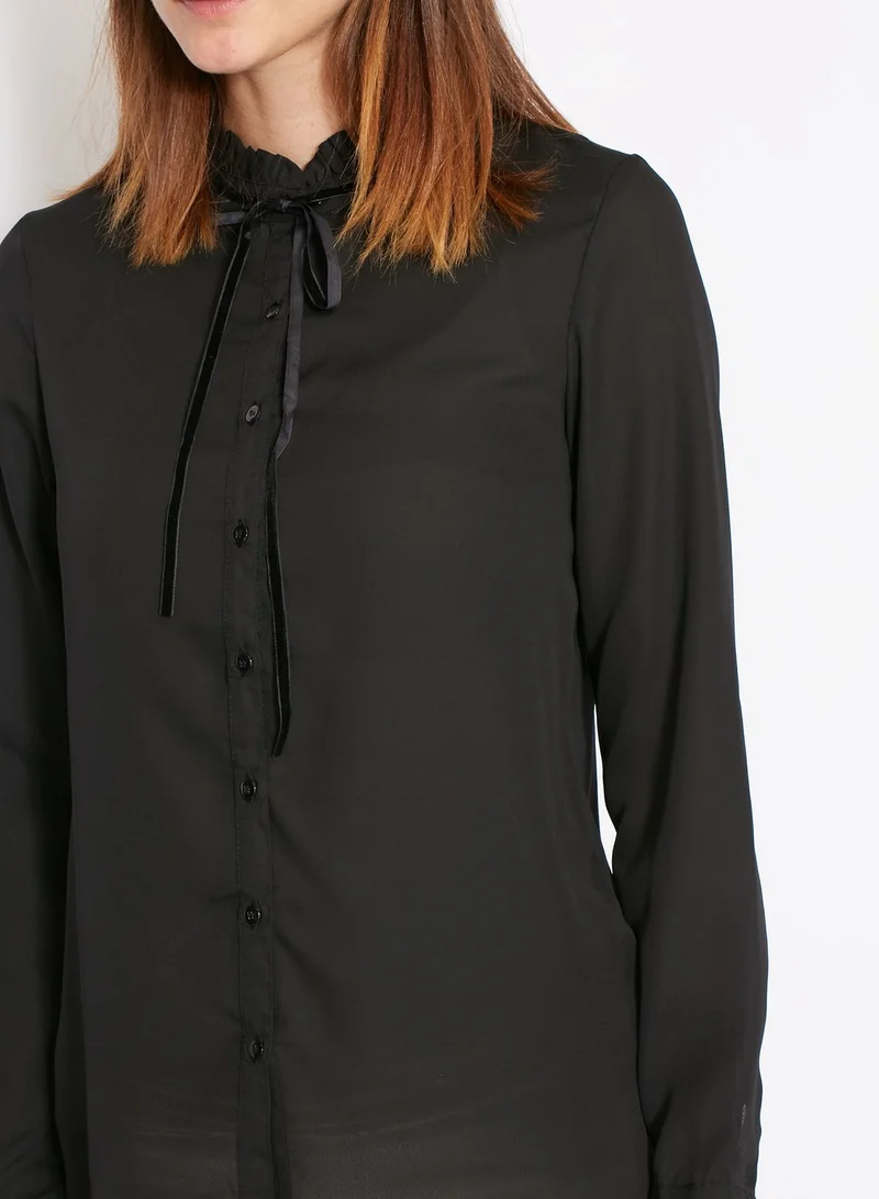 ELLA Frill Trim Tie Neck Shirt