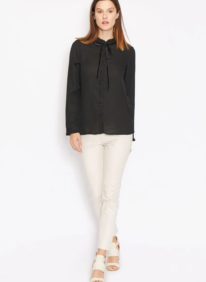 ELLA Frill Trim Tie Neck Shirt