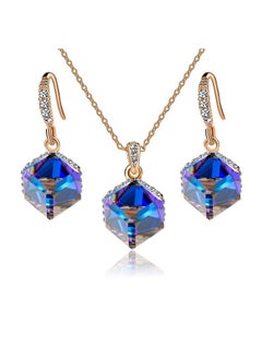 EVEVIC Colorful Cubic Austrian Crystal Pendant Necklace Earrings For Women 14K Gold Plated Hypoallergenic Jewelry Set (Blue Crystal/Rose Gold-Tone)  - Image 1