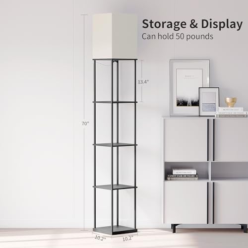 SUNMORY 5 Tier Floor Lamp with Shelves, Modern Square Standing Lamp with 3 Color Temperature Bulb, Corner Display Bookshelf Lamp for Living Room and Bedroom, Tall Shelf Floor Lamp - Image 5