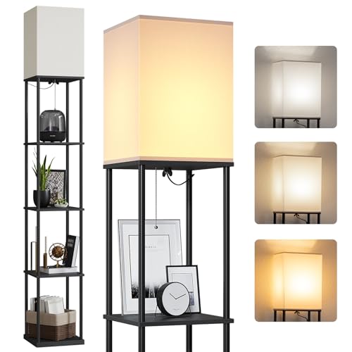 SUNMORY 5 Tier Floor Lamp with Shelves, Modern Square Standing Lamp with 3 Color Temperature Bulb, Corner Display Bookshelf Lamp for Living Room and Bedroom, Tall Shelf Floor Lamp - Image 1