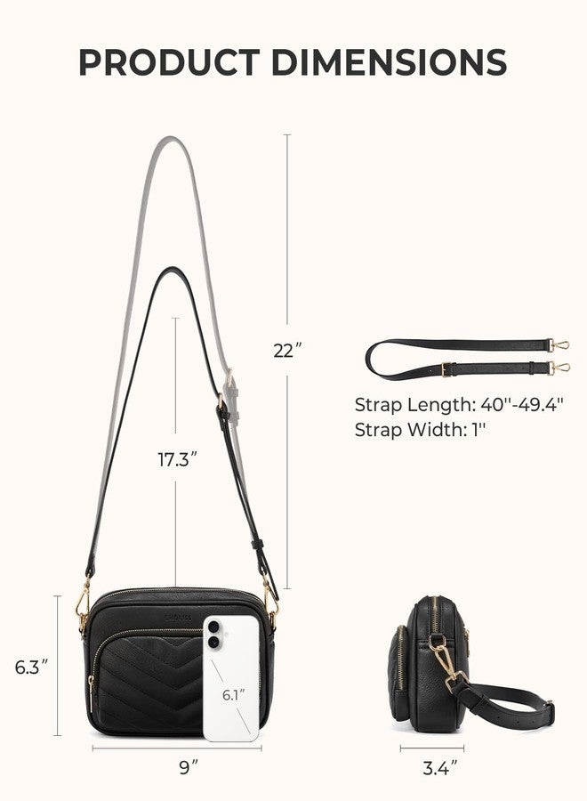 CHOLISS Quilted Crossbody Bags for Women RFID Vegan Leather Travel Purse Small Shoulder Handbags with Built in Wallet, Black - Image 5
