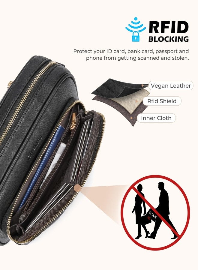 CHOLISS Quilted Crossbody Bags for Women RFID Vegan Leather Travel Purse Small Shoulder Handbags with Built in Wallet, Black - Image 3
