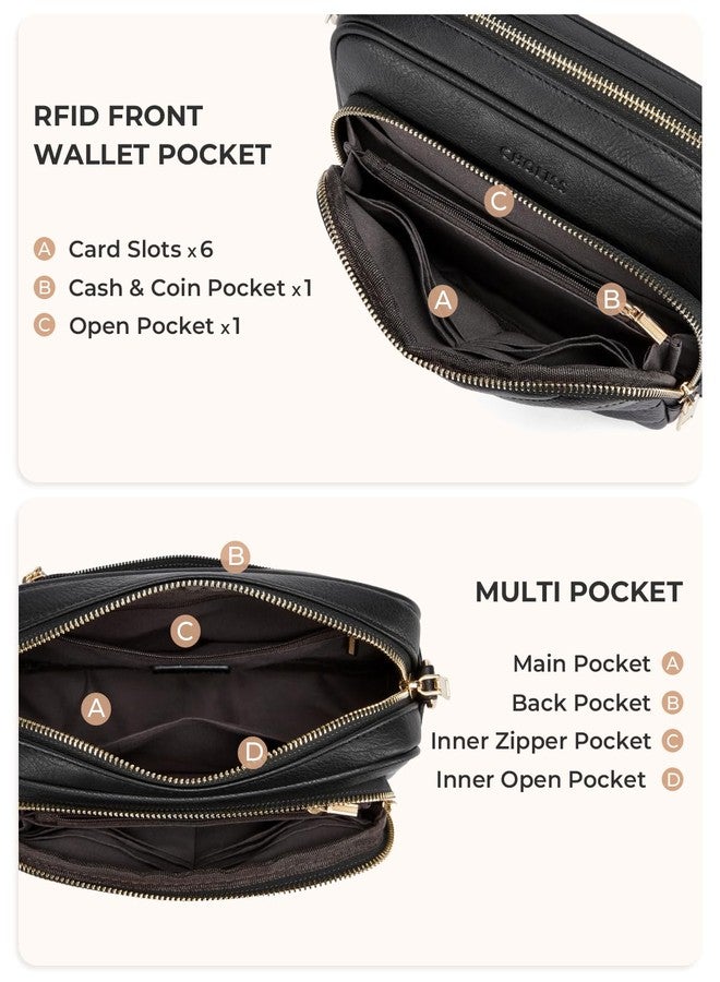 CHOLISS Quilted Crossbody Bags for Women RFID Vegan Leather Travel Purse Small Shoulder Handbags with Built in Wallet, Black - Image 4