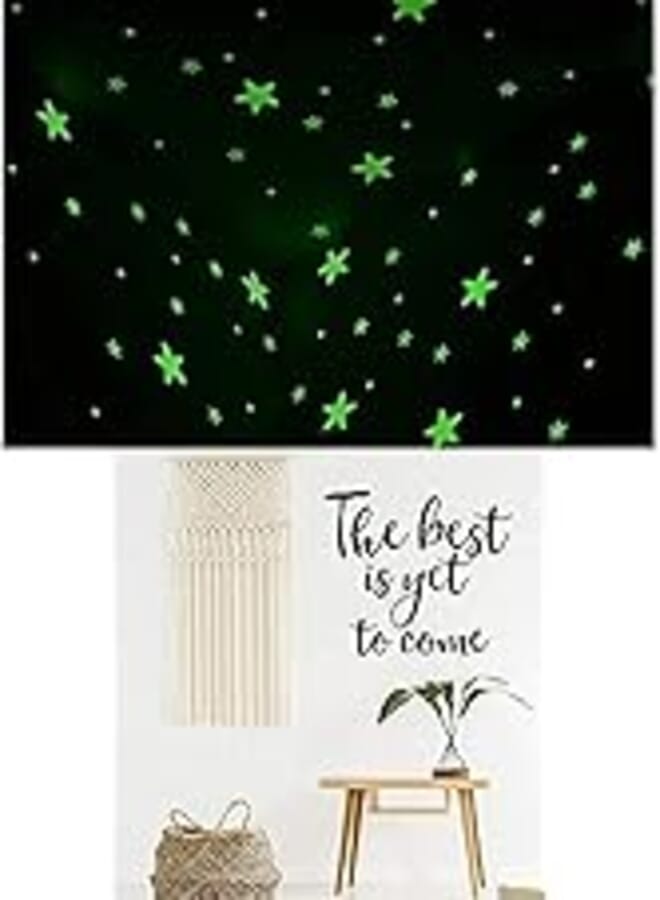 Bundle of 100 Pcs Home Wall Glow In The Dark Stars Stickers Kids Room Decoration + The best is yet to come sticker wall art 55x50 cm black