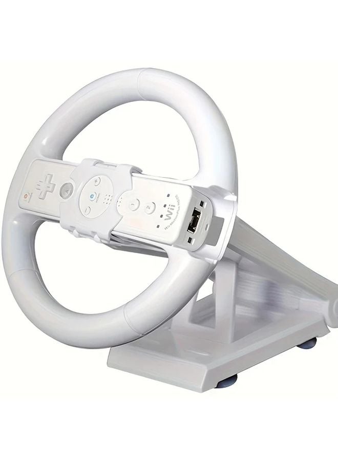 White Adjustable Racing Steering Wheel Stand For Nintendo Wii Controller Ergonomic Portable Stable Gaming Accessory - Image 2