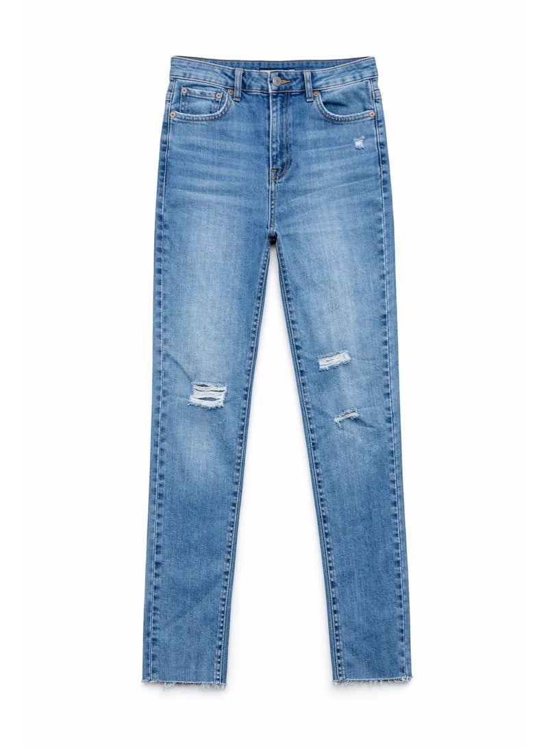 Jennyfer Light Blue Distressed Skinny Denim Jeans – Vintage Wash - Image 2