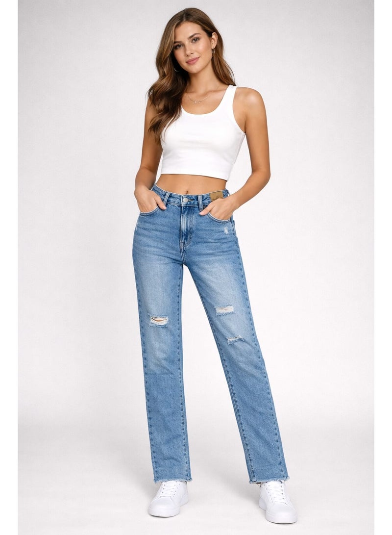 Jennyfer Light Blue Distressed Skinny Denim Jeans – Vintage Wash - Image 1