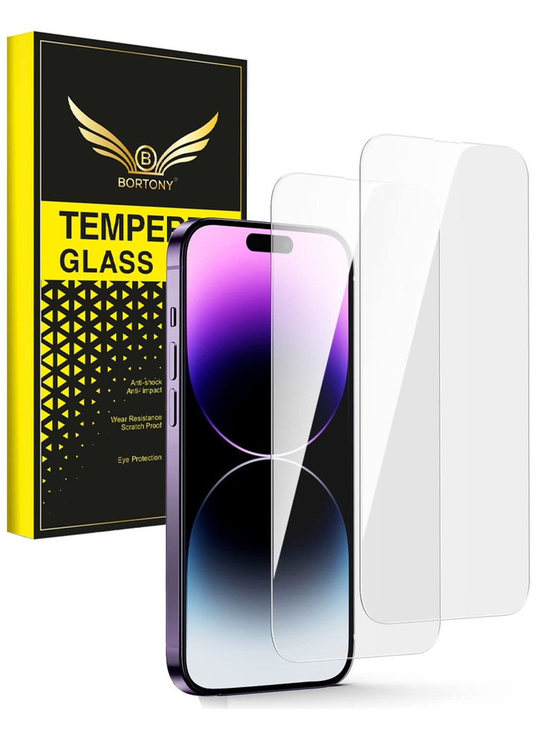 BORTONY Pack of 2 Screen Protector for 14 Pro (6.1 inch) Premium HD Clear Tempered Glass Anti-Scratch Anti-Fingerprints Bubble-Free Ultra Resistant Compatible with Apple iPhone 14 Pro - Image 1