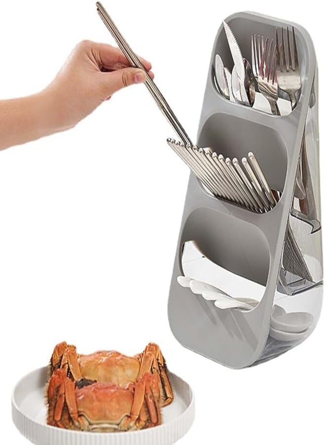 TITA-DONG 3 Layer Chopsticks & Knife Holder, Waterproof & Dust Proof, Space Saving, Decorative, No Odor, Kitchen Utensil Storage, Gray