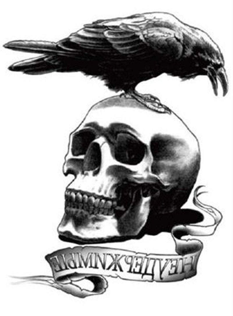S.A.V.I Temporary Tattoo For Girls Men Women 3D Crow on Skull Sticker Size 19x12CM - 1PC. - Image 1