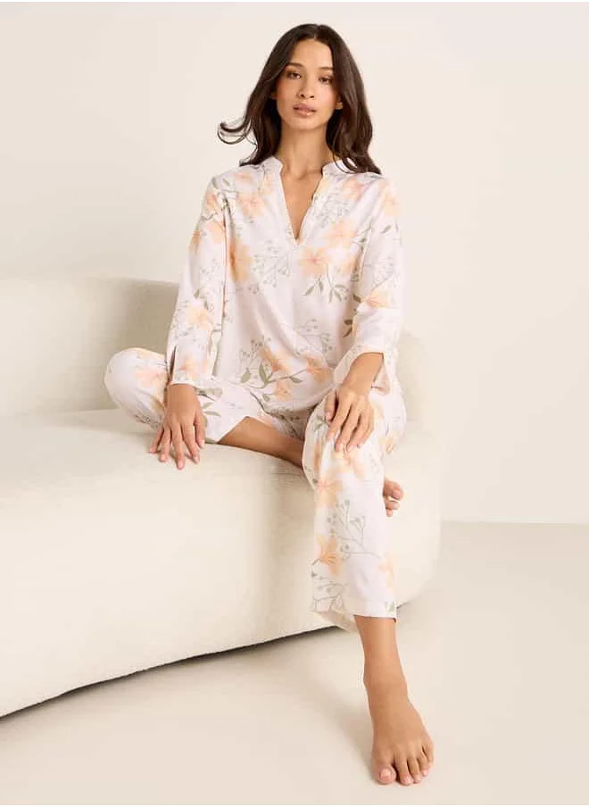 فاف Floral Print Long Sleeves Top and Pyjama Set