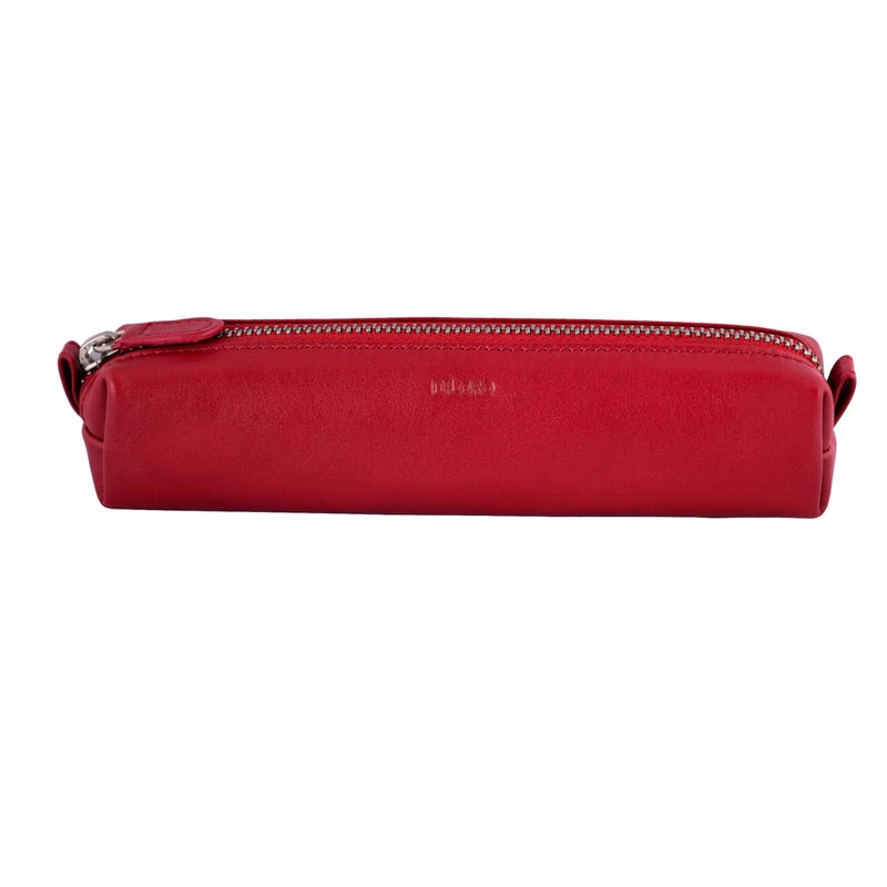 DiLoro Leather Zippered Fountain Ballpoint Rollerball Pens and Pencils Case Holder Pouch Genuine Full Grain Soft Nappa Leather (Red) - Image 1