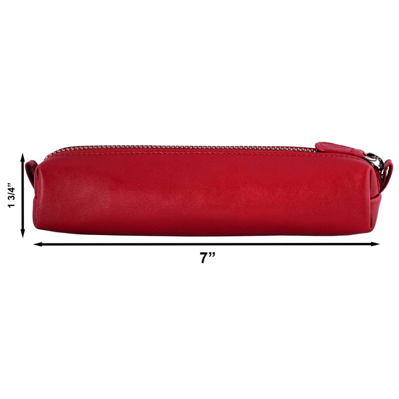 DiLoro Leather Zippered Fountain Ballpoint Rollerball Pens and Pencils Case Holder Pouch Genuine Full Grain Soft Nappa Leather (Red) - Image 2