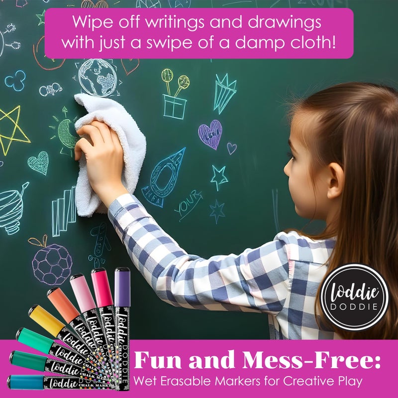 Loddie Doddie Liquid Chalk Markers for Chalkboard - 6mm Reversible Chisel and Bullet Tips, Chalkboard Markers Erasable, Macaron Pastel Chalk Pens 8 Count - Image 3