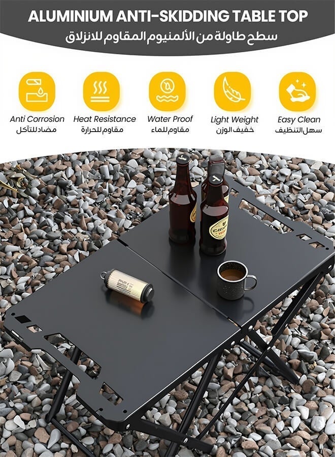 هومبيني طاولة تخييم قابلة للطي مع حامل مصباح – طاولة تخييم خارجية محمولة مزودة بحقيبة حمل، بهيكل فولاذي كربوني قوي التحمل، مثالية للنزهات وحفلات الشواء والشاطئ والمشي والسفر (أسود) - Image 3