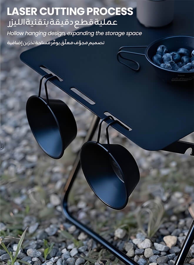 هومبيني طاولة تخييم قابلة للطي مع حامل مصباح – طاولة تخييم خارجية محمولة مزودة بحقيبة حمل، بهيكل فولاذي كربوني قوي التحمل، مثالية للنزهات وحفلات الشواء والشاطئ والمشي والسفر (أسود) - Image 4