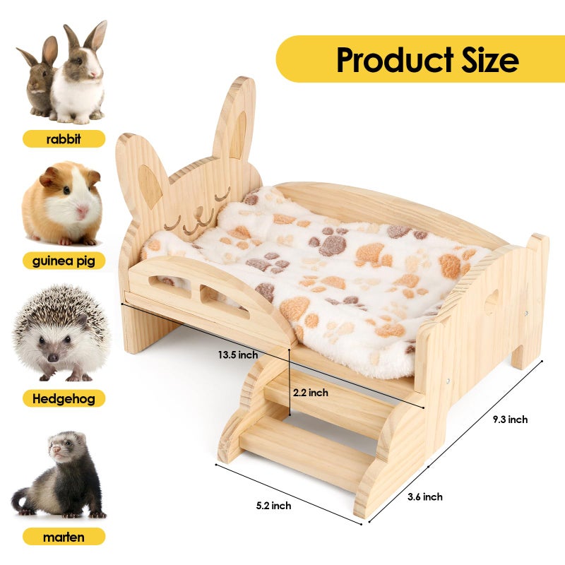 HOSUKKO Wooden Guinea Pig Bed with Mat 13.5IN X 9.3IN Detachable Hideout with Stairs Small Animal Cute Warm Habitats for Hamsters Ferret Bunny Sleeping Hiding - Image 2
