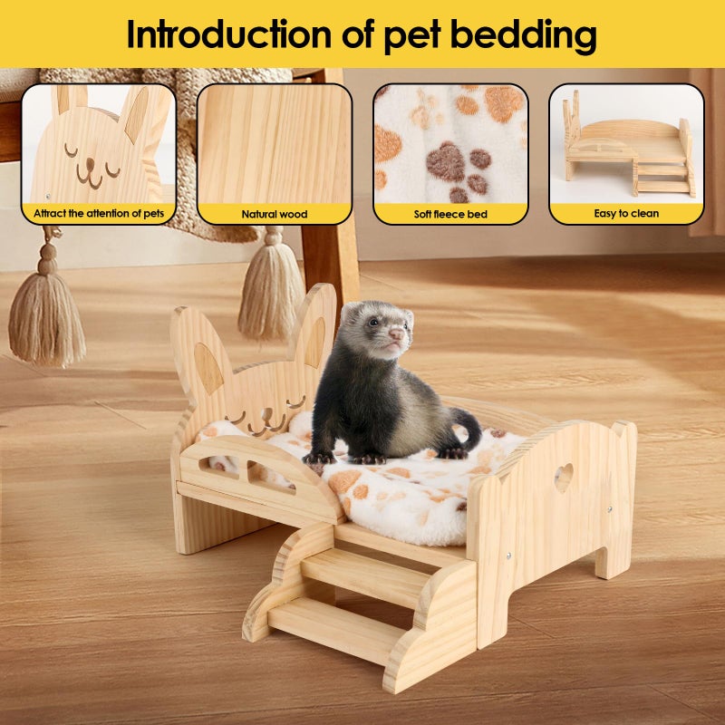 HOSUKKO Wooden Guinea Pig Bed with Mat 13.5IN X 9.3IN Detachable Hideout with Stairs Small Animal Cute Warm Habitats for Hamsters Ferret Bunny Sleeping Hiding - Image 5
