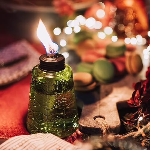 TIKI Molded Glass Decorative Tabletop Torches (Set of 3) – Red, Green & Blue Outdoor Lighting for Lawn, Patio & Garden | Weather-Resistant | Includes Long-Lasting Wick & Snuffer - Image 3