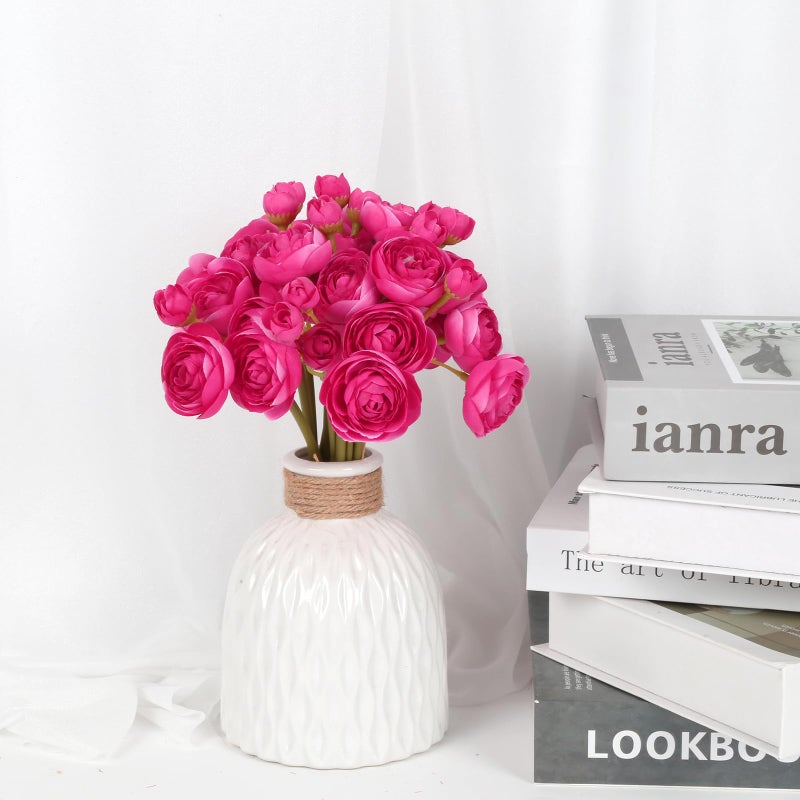 IPOPU Hot Pink Flowers Artificial Ranunculus 2Bouquets Silk Flowers with Stems 12PCS Mini Fake Flowers for DIY Wedding Bouquet Bridal Shower Decorations Floral Filler Flowers Centerpieces (Hot Pink) - Image 3