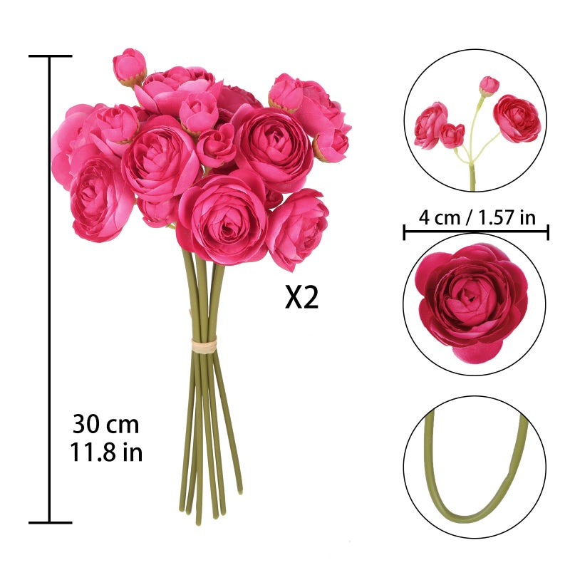 IPOPU Hot Pink Flowers Artificial Ranunculus 2Bouquets Silk Flowers with Stems 12PCS Mini Fake Flowers for DIY Wedding Bouquet Bridal Shower Decorations Floral Filler Flowers Centerpieces (Hot Pink) - Image 2