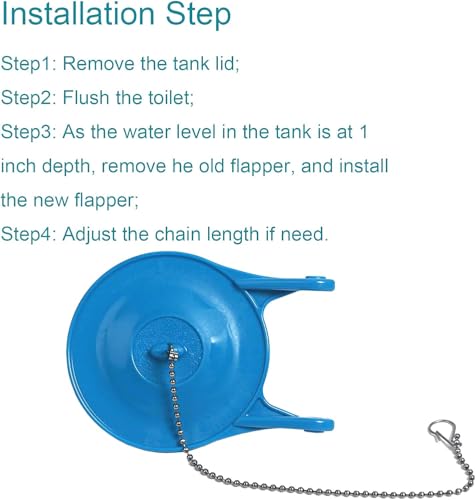 GZJoSum 3 Inch Toilet Flapper Replacement Compatible with Gerber 99-788, Easy to Install with 2 Toilet Handle & Stainless Chain, Long Lasting Rubber Toliet Flapper, Blue(2PCS) - Image 5