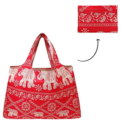allydrew Large Foldable Tote Nylon Reusable Grocery Bags, Regal Elephants - Image 4