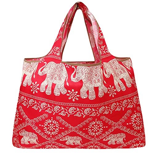 allydrew Large Foldable Tote Nylon Reusable Grocery Bags, Regal Elephants - Image 2