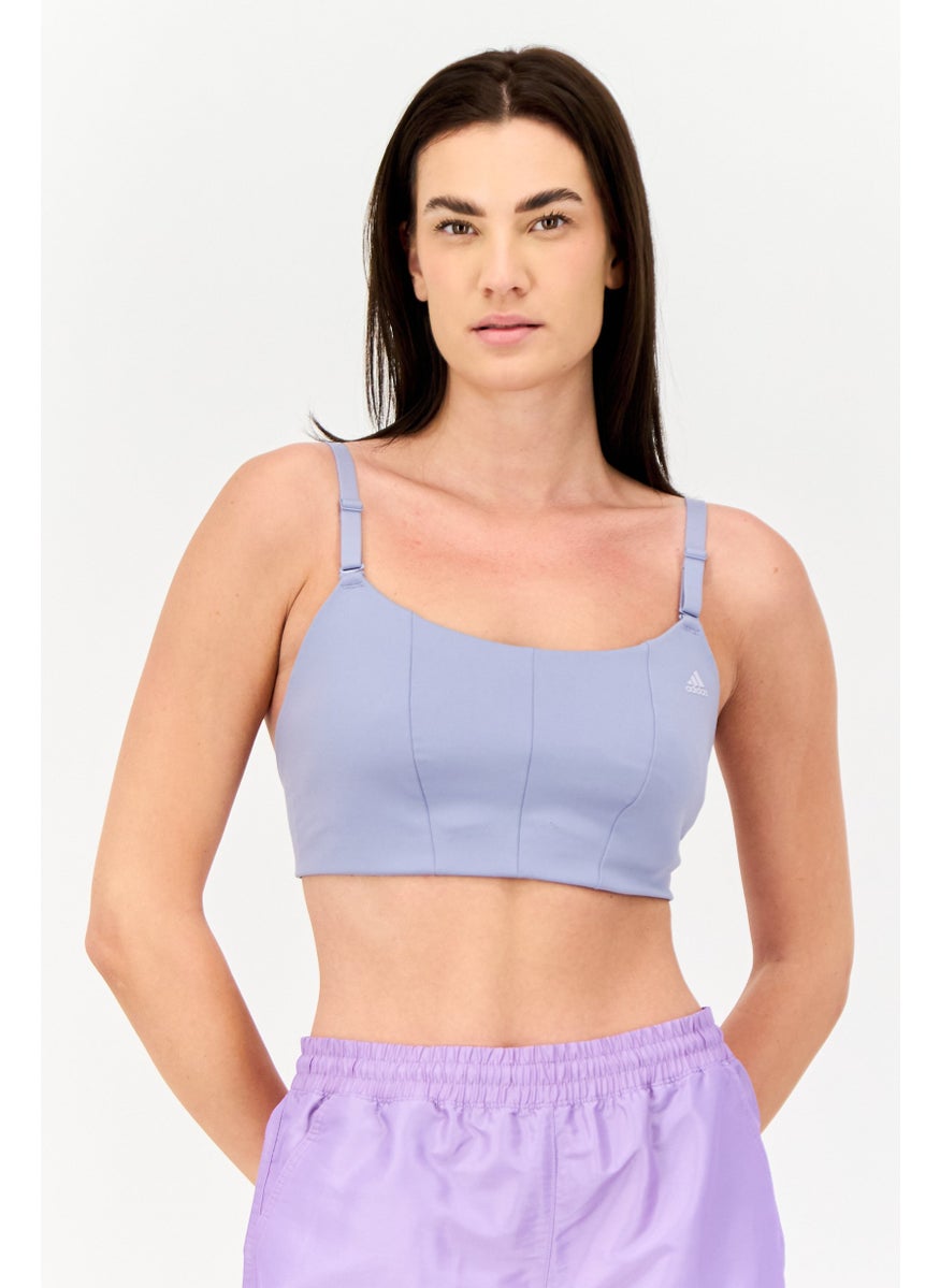 Adidas Women Lightly Padded Brand Logo Training Sport Bra, Light Purple  - Image 1