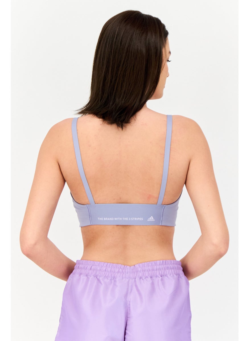 Adidas Women Lightly Padded Brand Logo Training Sport Bra, Light Purple  - Image 4