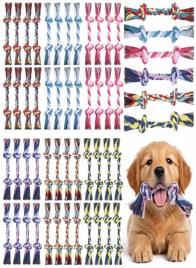Xosjska 100 Pieces Knot Rope Dog Toys, 100% Cotton Dog Rope Toys Bulk, Multi Color Puppy Chew Toy, Ropes Dogs Toyss for Aggressive Chewers Durable Puppy Tug of War Toy with Knot for Small and Medium Dogs - Image 1