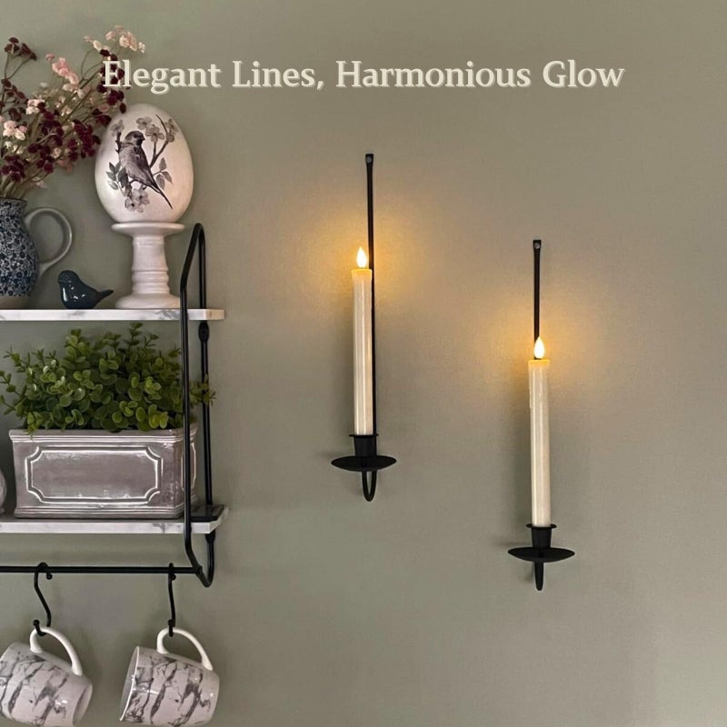 Batoslee Wall Candle Holder Set of 2, Stylish Black Metal Wall Mount Candle Sconces, Modern Wall Decoration for Living Room, Farmhouse, Fireplace, and Christmas Decor - Image 3