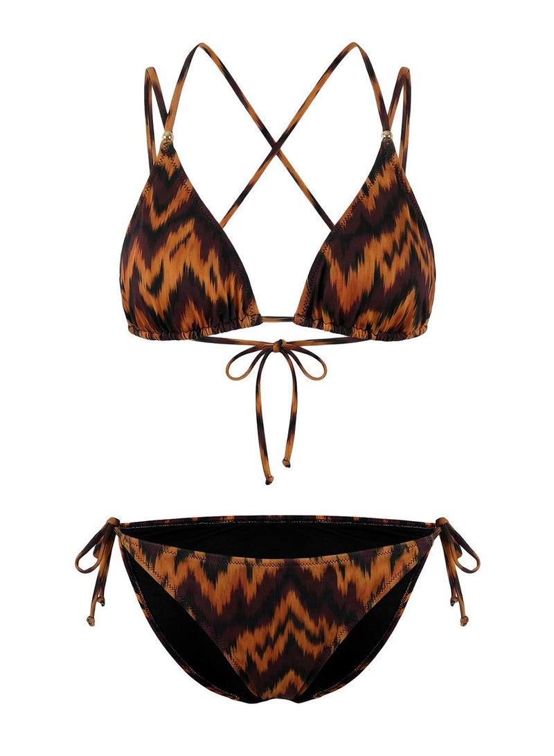 trendyol Batik Patterned Triangle-Covered Low Waist Regular Bikini Set with Accessories Tbess26Bt00048 - Image 5