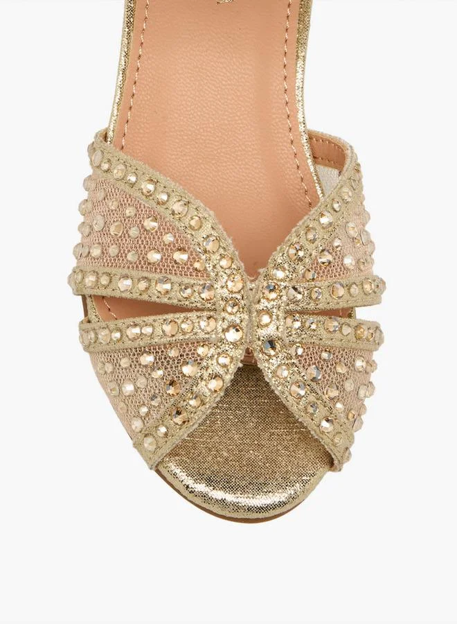 Flora Bella By Shoexpress GOLD Girls Embellished Block Heel Sandals for Women | Best Price UAE