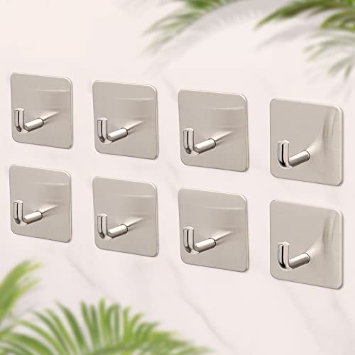 Budding Joy 8 Pack Heavy Duty Stainless Steel Towel Hooks - Waterproof, Rust Resistant, Wall Mount Adhesive Hooks for Hanging Clothes, Kitchen, Bathroom - Image 2