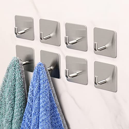 Budding Joy 8 Pack Heavy Duty Stainless Steel Towel Hooks - Waterproof, Rust Resistant, Wall Mount Adhesive Hooks for Hanging Clothes, Kitchen, Bathroom - Image 1