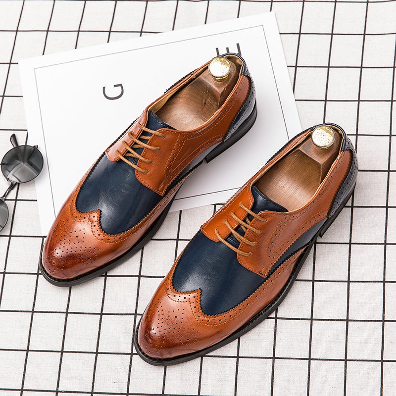 Independent Station 2025 Large Size Dropshipping Round Toe Men'S Business Casual Leather Shoes Color Matching Large Size Men'S Shoes - Image 2