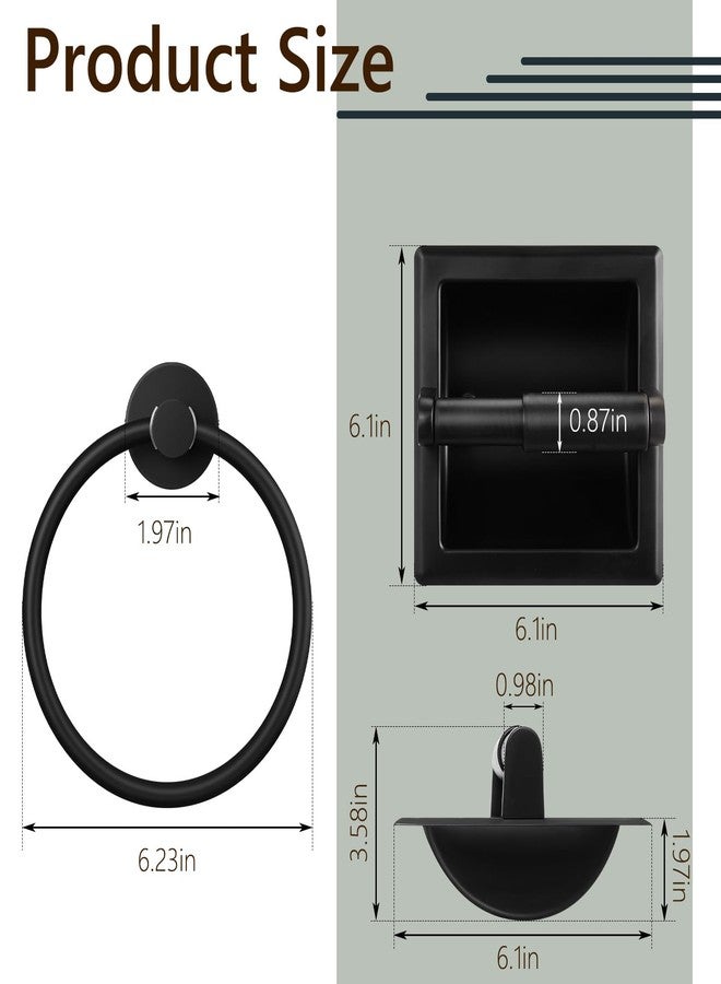 LemonRoad 2 Pcs Matte Black Recessed Toilet Paper Holder and Towel Ring Pack, Stainless Steel Bathroom Hardware, Wall Mount Pivoting Toilet Paper Dispenser & Heavy Duty Towel Roll Holder for Bathroom - Image 2