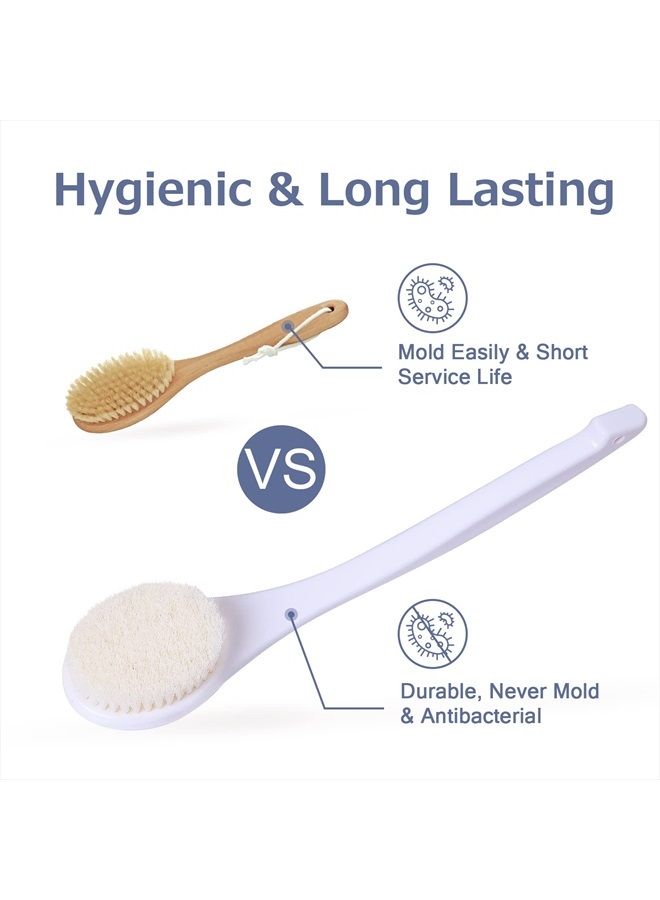 VANZAVANZU Shower Brush, Bath Body Brush with Soft Bristles, Back Brush Long Handle for Shower, Dry Exfoliating Brush or Wet Shower Brush with Moderate Bristles, Cream White - Image 3