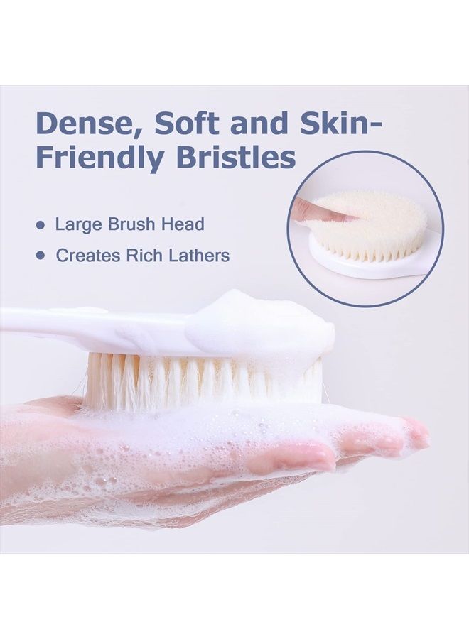 VANZAVANZU Shower Brush, Bath Body Brush with Soft Bristles, Back Brush Long Handle for Shower, Dry Exfoliating Brush or Wet Shower Brush with Moderate Bristles, Cream White - Image 2